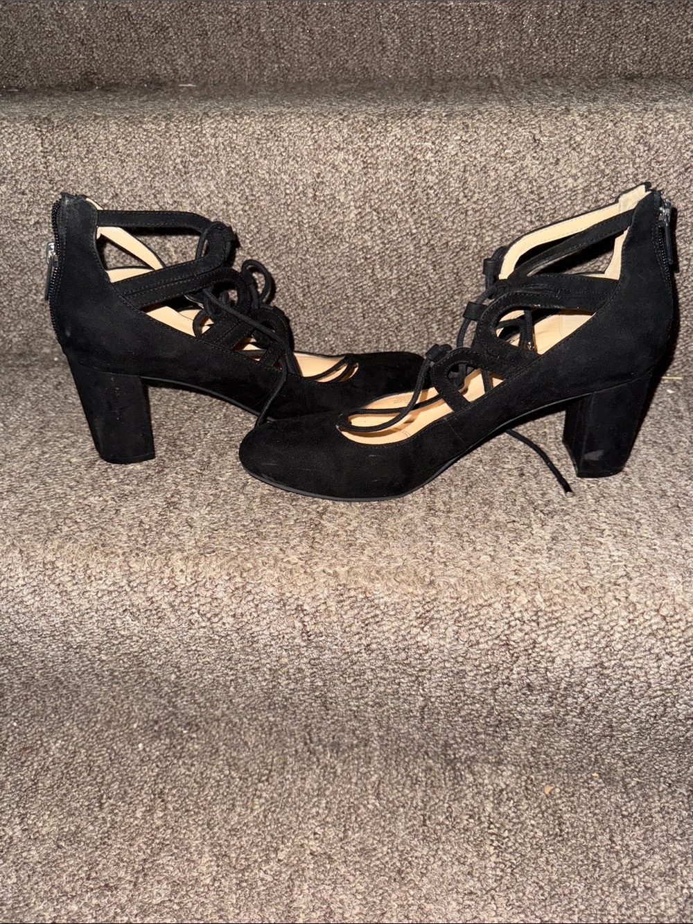 Unisa Black Suede Lace-Up Block Heel Pumps - Picture 5 of 6